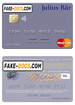Monaco Julius Bär & Co. AG bank mastercard, fully editable template in PSD format Monaco Julius Bär & Co. AG bank mastercard, fully editable template in PSD format