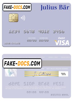 Monaco Julius Bär & Co. AG bank visa debit card, fully editable template in PSD format Monaco Julius Bär & Co. AG bank visa debit card, fully editable template in PSD format
