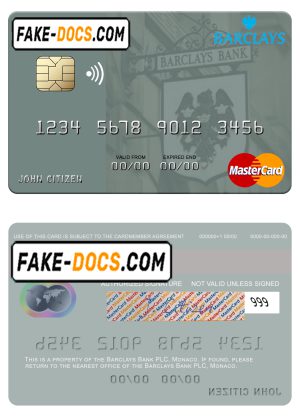 Monaco Barclays Bank PLC bank mastercard, fully editable template in PSD format Monaco Barclays Bank PLC bank mastercard, fully editable template in PSD format