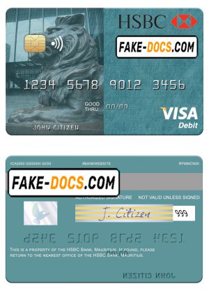 Mauritius HSBC bank visa debit credit card template in PSD format, fully editable Mauritius HSBC bank visa debit credit card template in PSD format, fully editable