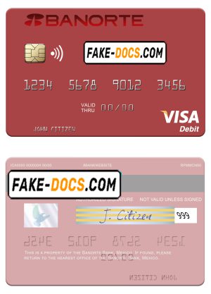 Mexico Banorte Bank visa debit card template in Word and PDF format Mexico Banorte Bank visa debit card template in Word and PDF format
