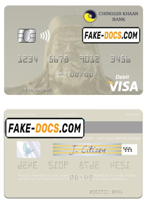 Mongolia Chinggis Khaan bank visa debit card, fully editable template in PSD format Mongolia Chinggis Khaan bank visa debit card, fully editable template in PSD format