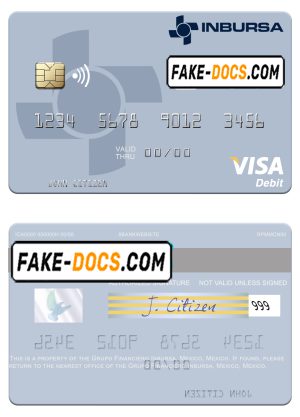Mexico Grupo Financiero Inbursa visa debit credit card template in PSD format Mexico Grupo Financiero Inbursa visa debit credit card template in PSD format