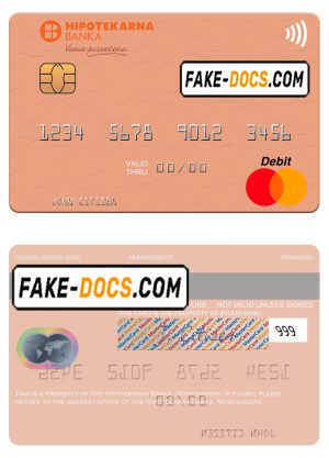Montenegro Hipotekarna bank mastercard, fully editable template in PSD format Montenegro Hipotekarna bank mastercard, fully editable template in PSD format