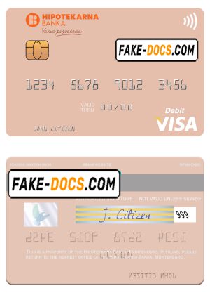 Montenegro Hipotekarna bank visa debit card, fully editable template in PSD format Montenegro Hipotekarna bank visa debit card, fully editable template in PSD format