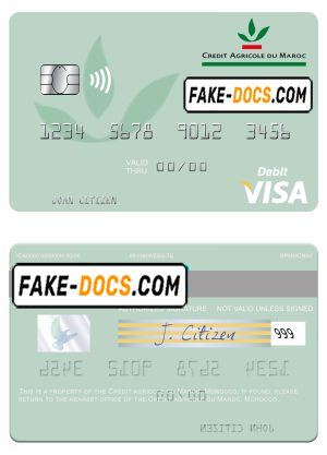 Morocco Crédit Agricole du Maroc bank visa debit card, fully editable template in PSD format Morocco Crédit Agricole du Maroc bank visa debit card, fully editable template in PSD format