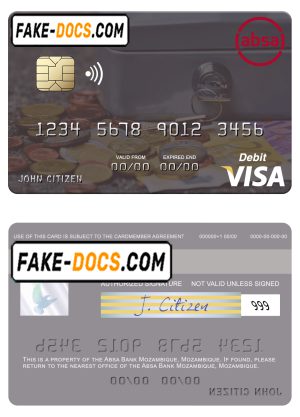 Mozambique Absa Bank Mozambique visa debit card, fully editable template in PSD format Mozambique Absa Bank Mozambique visa debit card, fully editable template in PSD format