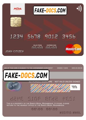 Mozambique Banco Moza mastercard, fully editable template in PSD format Mozambique Banco Moza mastercard, fully editable template in PSD format