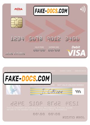 Mozambique Banco Moza visa debit card, fully editable template in PSD format Mozambique Banco Moza visa debit card, fully editable template in PSD format