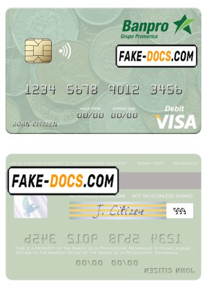 Nicaragua Banco de la Producción visa debit card template in PSD format Nicaragua Banco de la Producción visa debit card template in PSD format