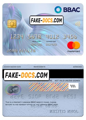 Lebanon BBAC bank mastercard, fully editable template in PSD format Lebanon BBAC bank mastercard, fully editable template in PSD format