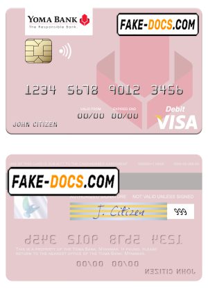 Myanmar Yoma Bank Limited visa debit card, fully editable template in PSD format Myanmar Yoma Bank Limited visa debit card, fully editable template in PSD format