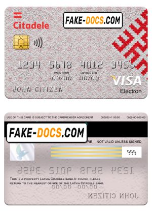 Latvia Citadele bank visa electron card, fully editable template in PSD format Latvia Citadele bank visa electron card, fully editable template in PSD format