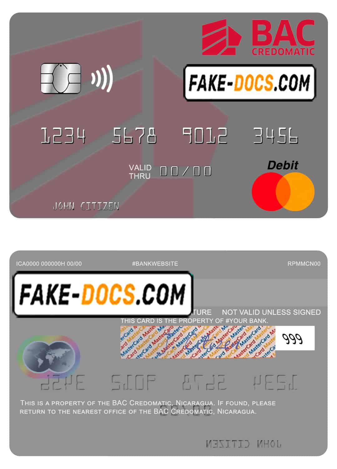Nicaragua BAC Credomatic mastercard credit card template in PSD format Nicaragua BAC Credomatic mastercard credit card template in PSD format