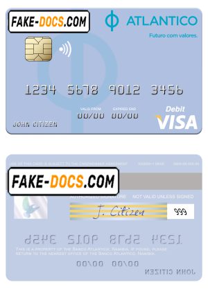 Namibia Banco Atlantico visa debit card, fully editable template in PSD format Namibia Banco Atlantico visa debit card, fully editable template in PSD format