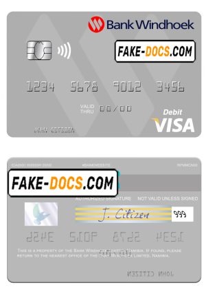 Namibia Bank Windhoek Limited visa debit card, fully editable template in PSD format Namibia Bank Windhoek Limited visa debit card, fully editable template in PSD format