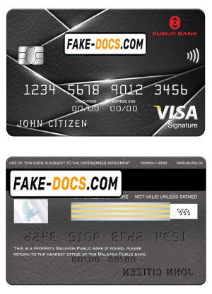 Malaysia Public bank visa signature card, fully editable template in PSD format
