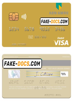 Netherlands ABN AMRO Bank visa debit card template in PSD format Netherlands ABN AMRO Bank visa debit card template in PSD format