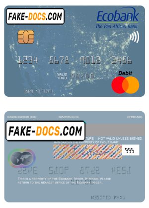 Niger Ecobank mastercard, fully editable template in PSD format Niger Ecobank mastercard, fully editable template in PSD format