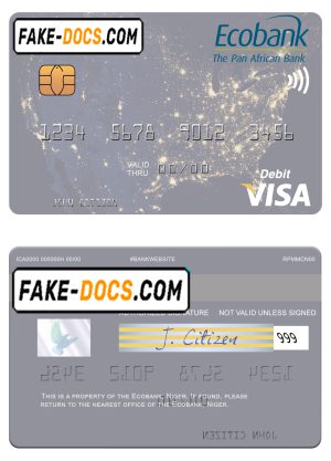 Niger Ecobank visa debit card, fully editable template in PSD format Niger Ecobank visa debit card, fully editable template in PSD format