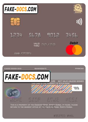 North Korea Daesong Bank mastercard, fully editable template in PSD format North Korea Daesong Bank mastercard, fully editable template in PSD format