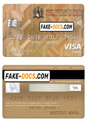 Malta Central bank visa classic card, fully editable template in PSD format Malta Central bank visa classic card, fully editable template in PSD format