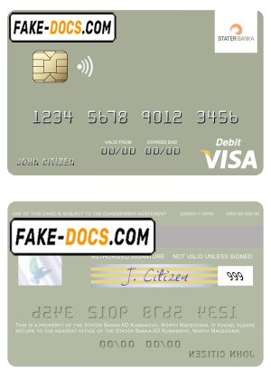 North Macedonia Stater Banka AD Kumanovo visa debit card, fully editable template in PSD format North Macedonia Stater Banka AD Kumanovo visa debit card, fully editable template in PSD format