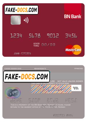Norway BN Bank ASA mastercard, fully editable template in PSD format Norway BN Bank ASA mastercard, fully editable template in PSD format