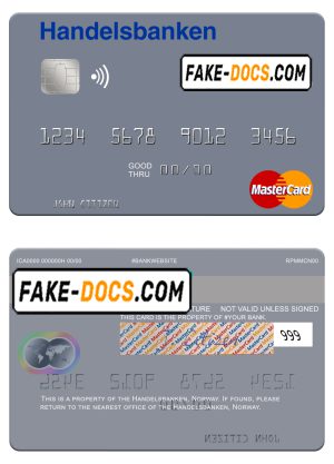 Norway Handelsbanken mastercard, fully editable template in PSD format Norway Handelsbanken mastercard, fully editable template in PSD format