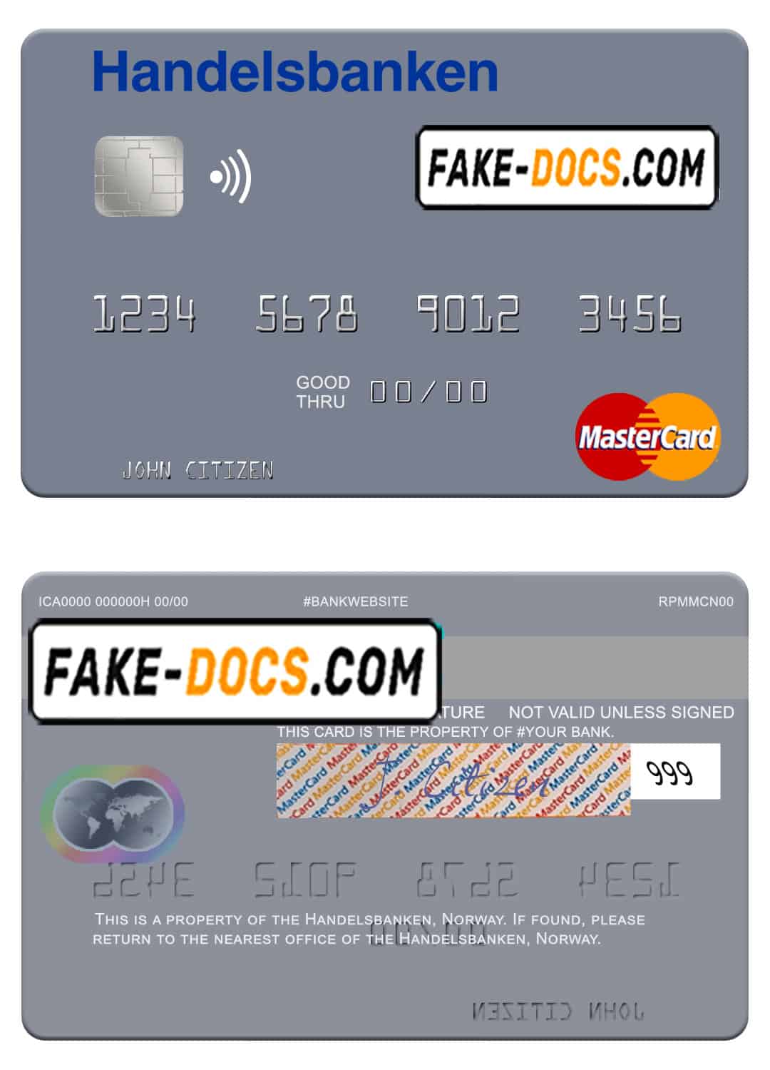 Norway Handelsbanken mastercard, fully editable template in PSD format Norway Handelsbanken mastercard, fully editable template in PSD format