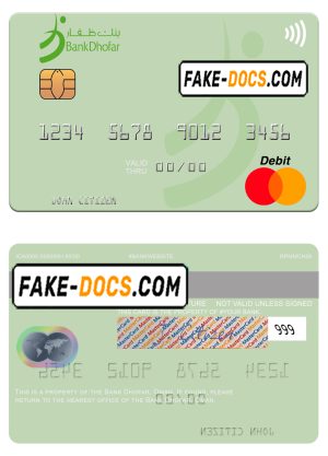 Oman Bank Dhofar mastercard, fully editable template in PSD format