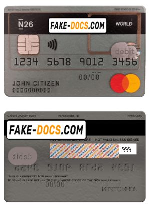 Germany N26 bank mastercard template in PSD format, fully editable