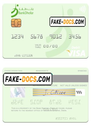 Oman Bank Dhofar visa debit card, fully editable template in PSD format