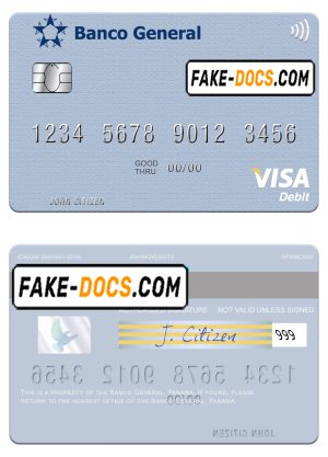 Panama Banco General visa credit card template in PSD format Panama Banco General visa credit card template in PSD format