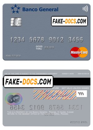 Panama Banco General mastercard credit card template in PSD format Panama Banco General mastercard credit card template in PSD format