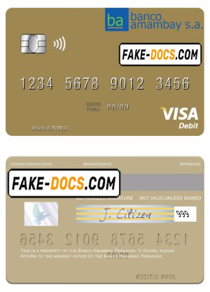 Paraguay Banco Amambay visa debit card template in PSD format, fully editable Paraguay Banco Amambay visa debit card template in PSD format, fully editable