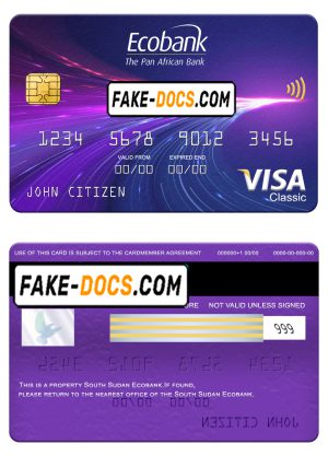 South Sudan Ecobank visa classic card, fully editable template in PSD format