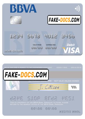 Paraguay Banco BBVA visa credit card template in PSD format Paraguay Banco BBVA visa credit card template in PSD format