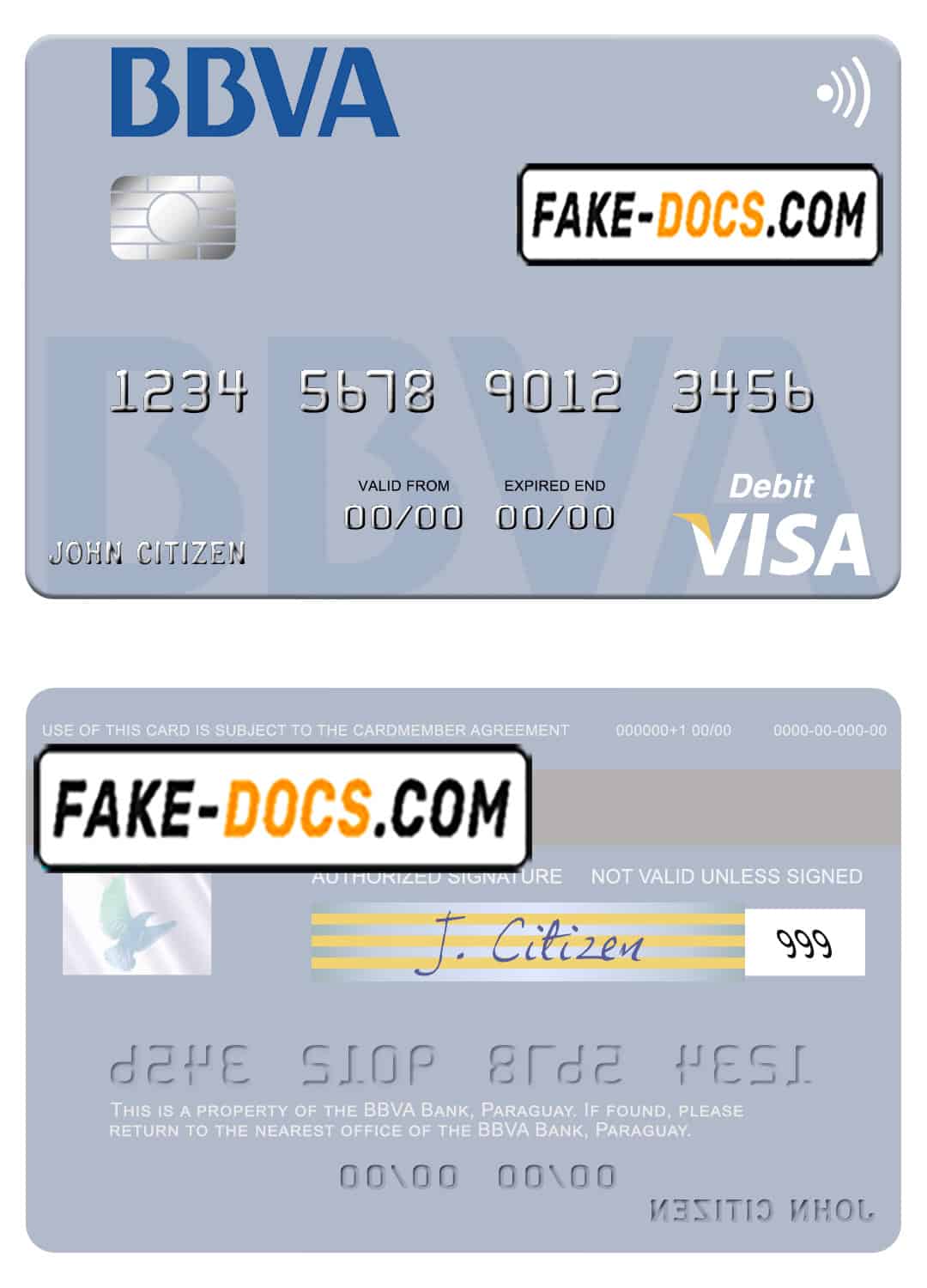 Paraguay Banco BBVA visa credit card template in PSD format Paraguay Banco BBVA visa credit card template in PSD format