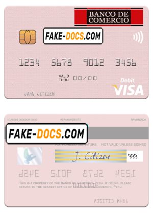 Peru Banco de Comercio visa debit card template in PSD format