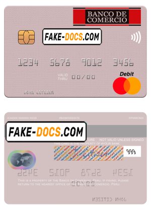 Peru Banco de Comercio mastercard credit card template in PSD format