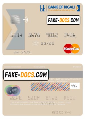 Rwanda Bank of Kigali mastercard credit card template in PSD format