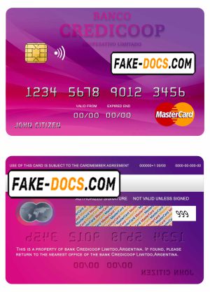 Argentina bank Credicoop bank mastercard credit card template in PSD format, fully editable