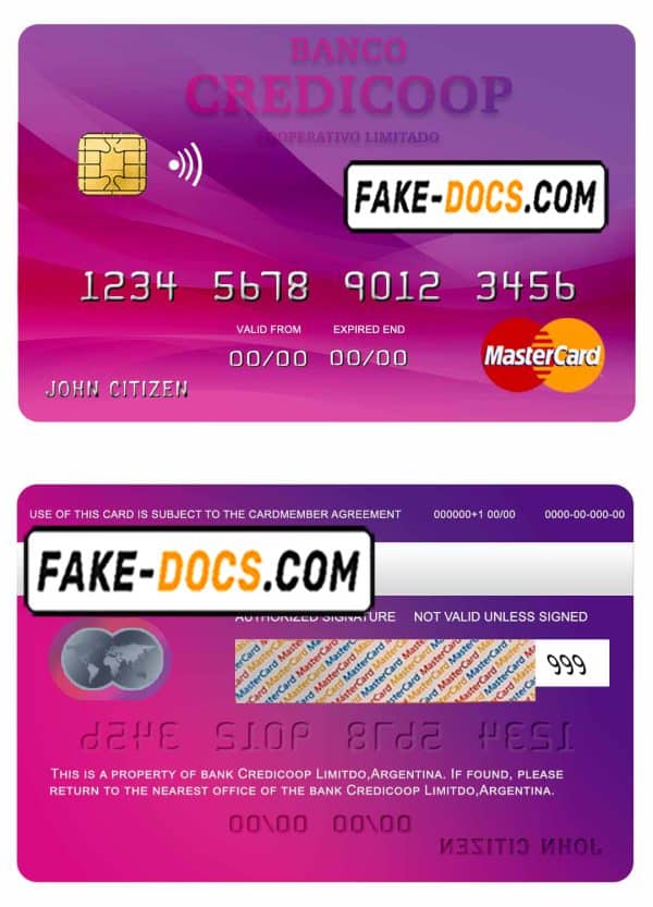 Argentina bank Credicoop bank mastercard credit card template in PSD format, fully editable