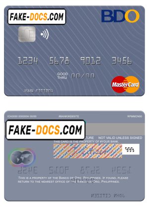 Philippines Banco de Oro mastercard, fully editable template in PSD format