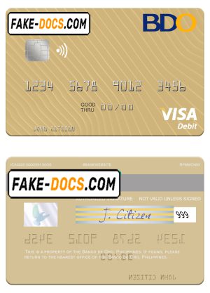 Philippines Banco de Oro visa debit card, fully editable template in PSD format