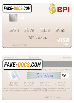 Philippines Bank of the Philippine Islands visa debit card, fully editable template in PSD format Philippines Bank of the Philippine Islands visa debit card, fully editable template in PSD format