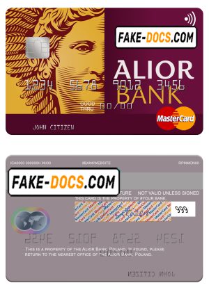 Poland Alior Bank mastercard, fully editable template in PSD format Poland Alior Bank mastercard, fully editable template in PSD format