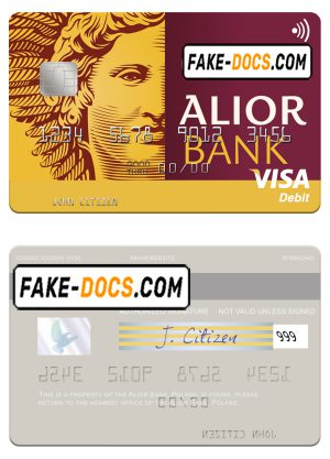 Poland Alior Bank visa debit card, fully editable template in PSD format Poland Alior Bank visa debit card, fully editable template in PSD format