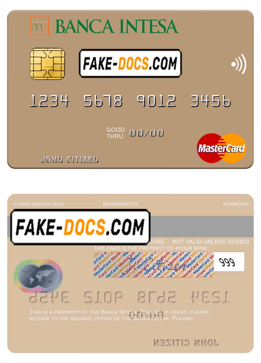 Poland Banca Intesa mastercard, fully editable template in PSD format Poland Banca Intesa mastercard, fully editable template in PSD format